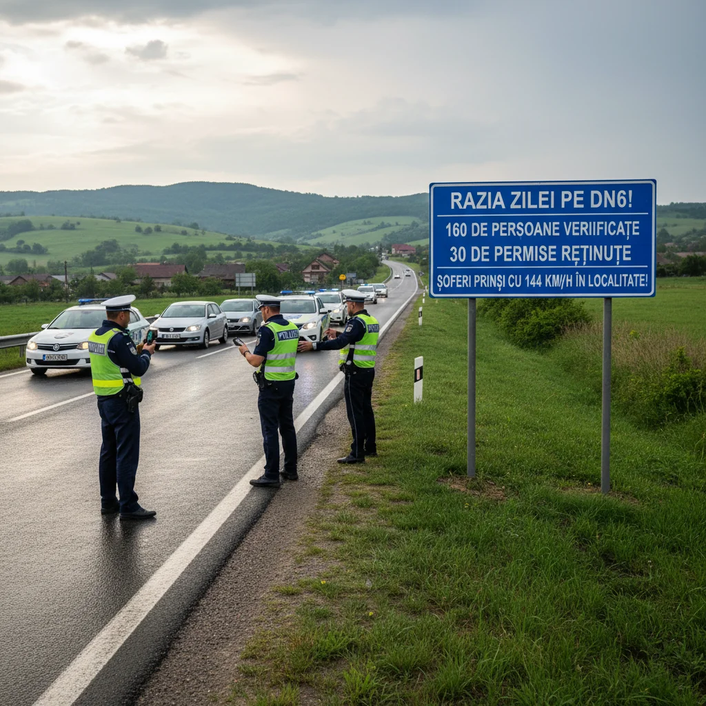 160 de persoane verificate, 30 de permise reținute și șoferi prinși circulând cu 144 km/h în localitate