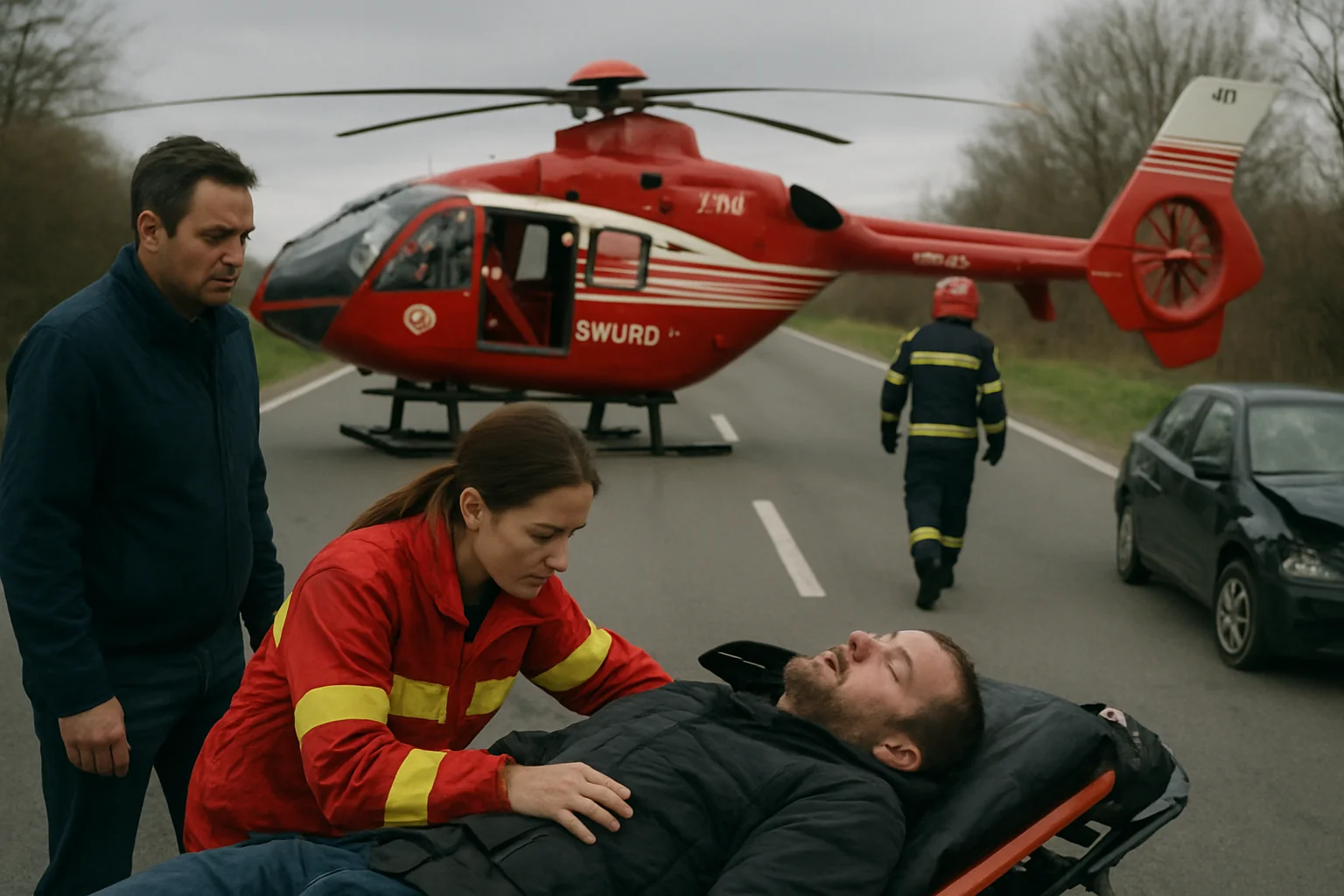 Accident grav pe DJ 561, un șofer salvat de elicopter SMURD