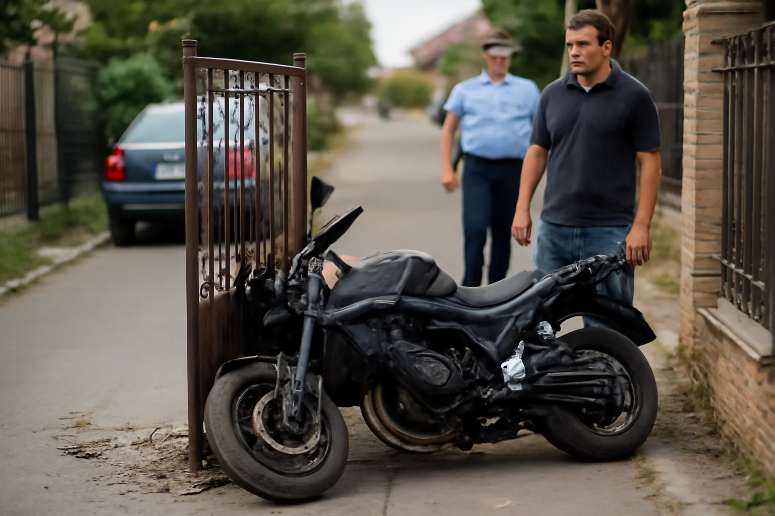 Accident motociclu neînmatriculat: șoferul băut a dărâmat o poartă