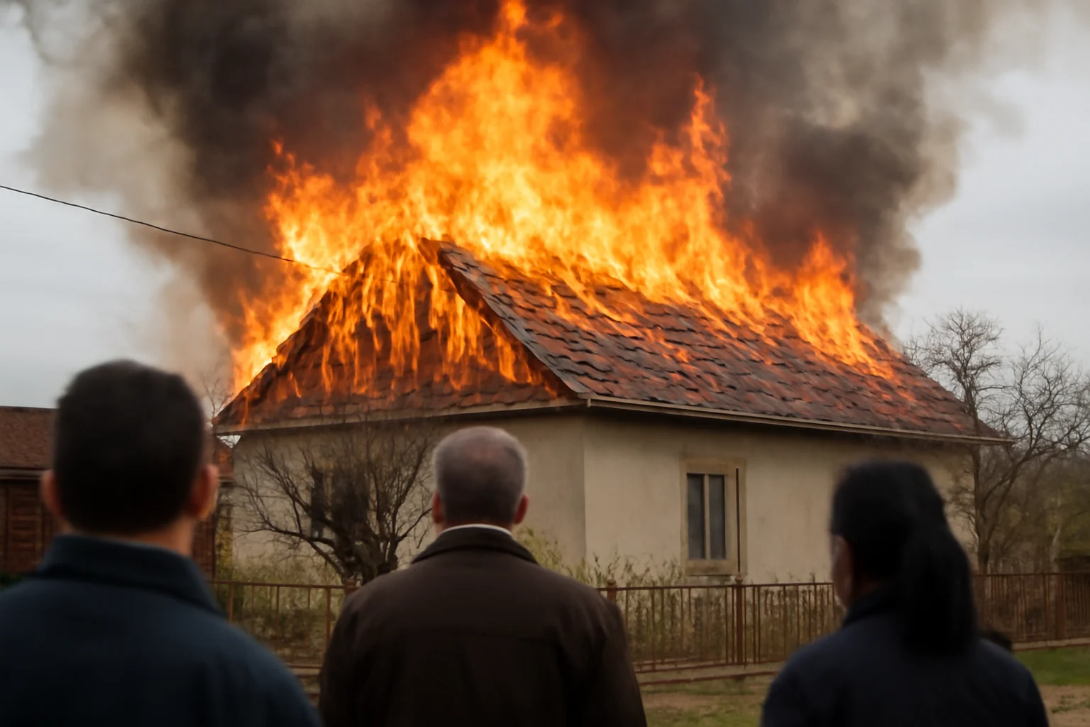 acoperișul mistuit de flăcări uriașe