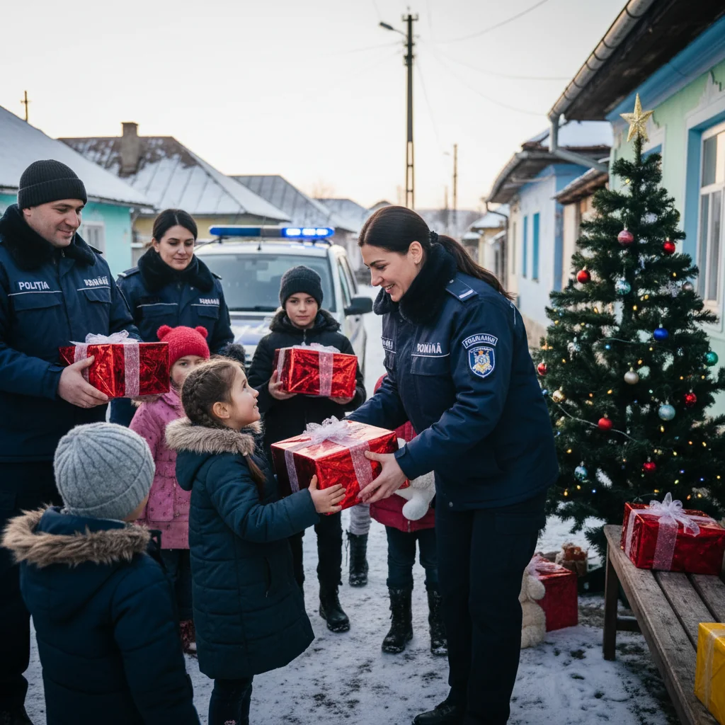 Acțiune umanitară la Craiova: polițiștii doljeni oferă cadouri de Crăciun copiilor nevoiași