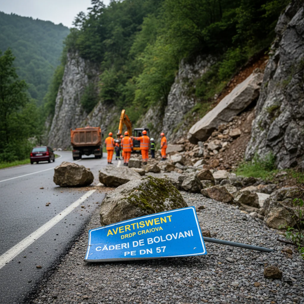 Avertisment de circulație la Craiova după căderi de bolovani pe DN 57