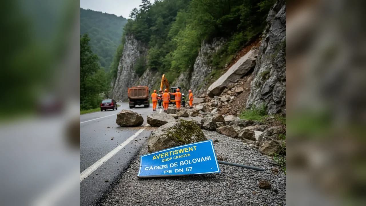 Avertisment de circulație la Craiova după căderi de bolovani pe DN 57
