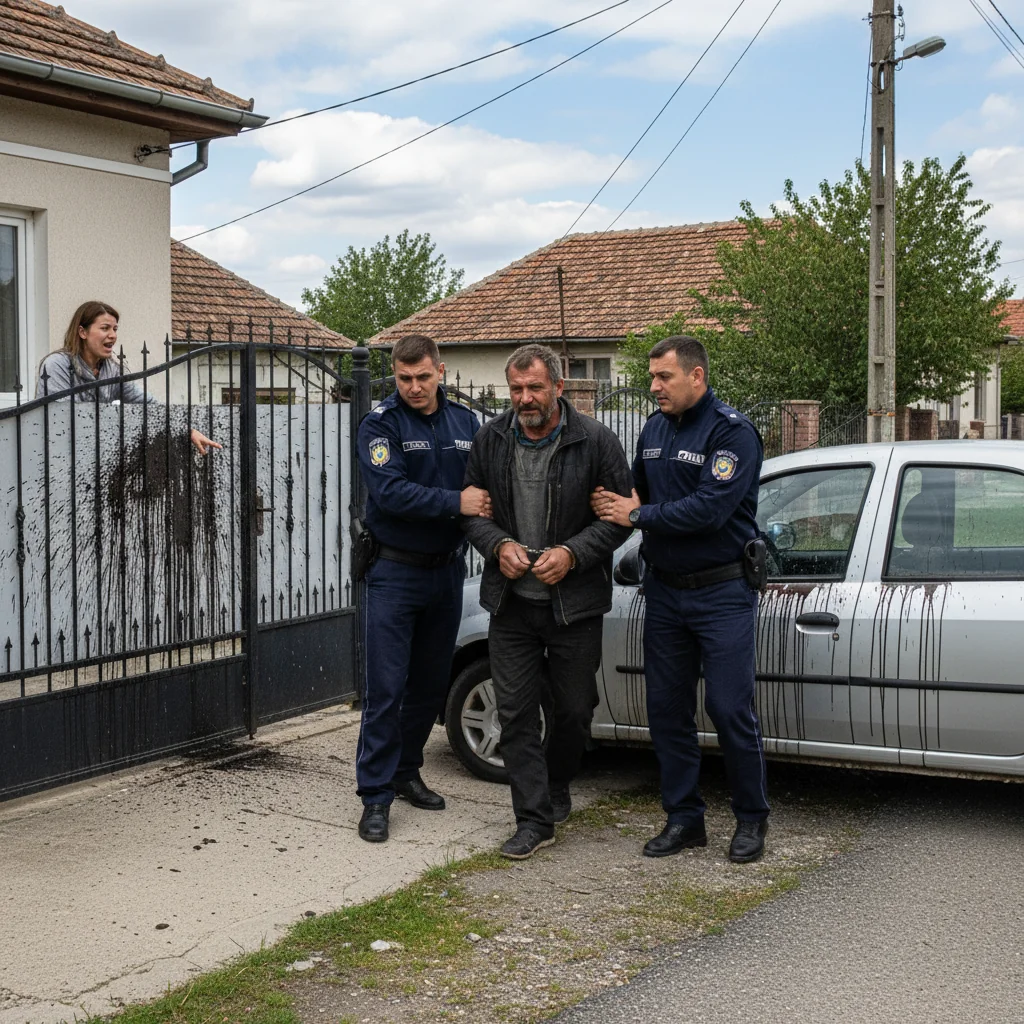 Bărbat din Dolj reținut la Craiova după ce ar fi aruncat cu ulei pe poarta și mașina vecinei