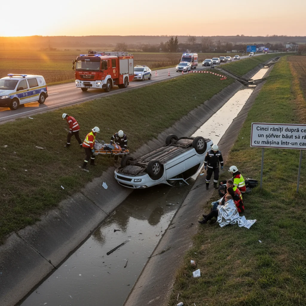 Cinci persoane rănite, între care un copil, într-un accident pe DN 59B raportat la Craiova