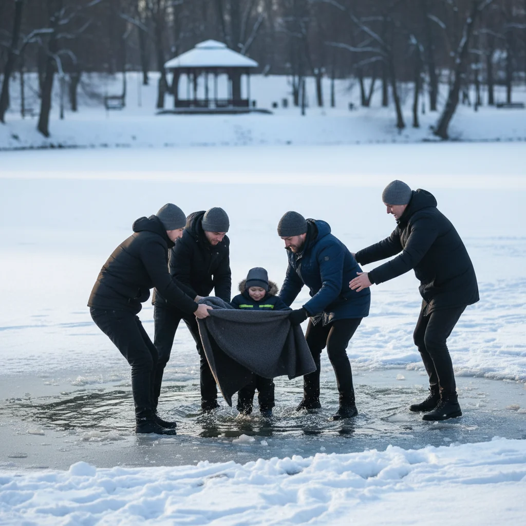 Copil de 5 ani căzut în lacul înghețat din Craiova, salvat de mai mulți adulți în Parcul Nicolae Romanescu