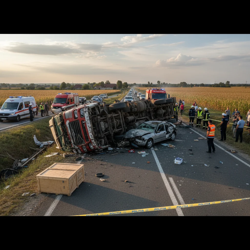 Două persoane au murit după un accident cu camion pe DN 56, lângă Craiova