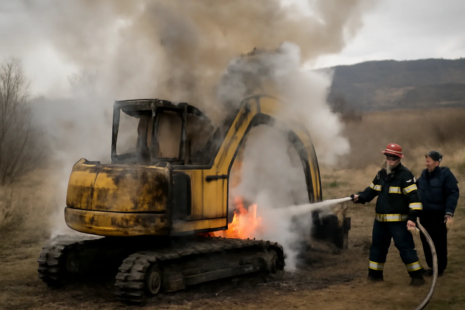 Incendiu devastator la macara șenilată în Câineni