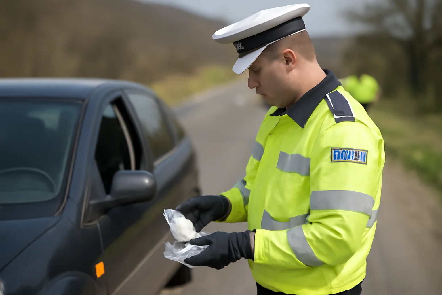 Substanțe suspecte găsite de polițiști într-un autoturism pe DN7