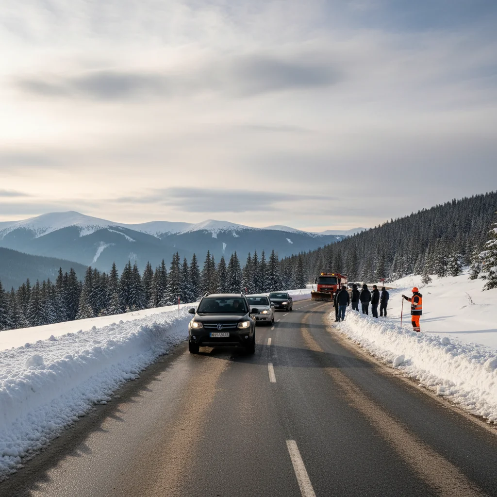 Trafic reluat în condiții de iarnă pe DN 67C Novaci–Rânca, anunță DRDP Craiova