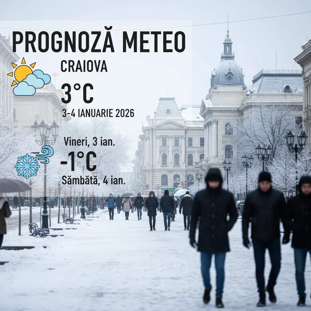 Vreme de iarnă blândă la Craiova în 3–4 ianuarie 2026: temperaturi în jur de 0°C și precipitații slabe