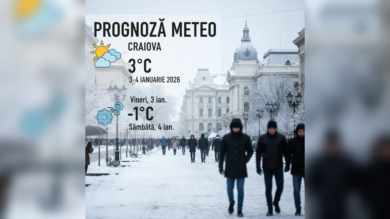 Vreme de iarnă blândă la Craiova în 3–4 ianuarie 2026: temperaturi în jur de 0°C și precipitații slabe